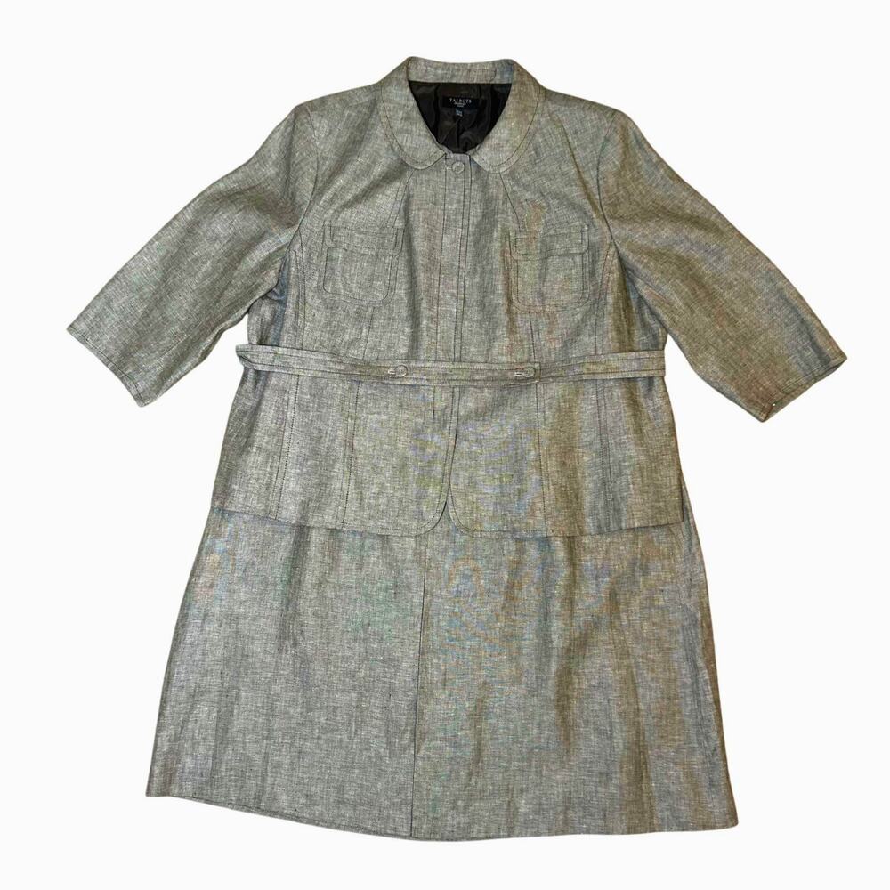 Talbots NWT woman 100% linen brown tweed belted skirt suit set size 24W